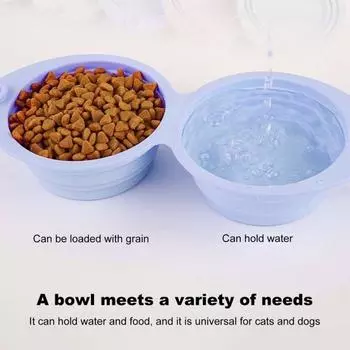 Складная миска для домашних животных, портативная, силиконовая, интегрированная, двойная, легко моющаяся, для собак, кошек, путешествий, воды, еды, для походов, кемпинга, пикника синий