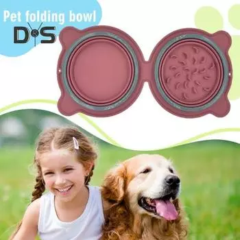 Складная миска для собак, силиконовая, расширяемая, для корма для домашних животных, для воды, двойная миска для путешествий, миска для воды для собак, 2-в-1, кормушка для кемпинга, походов на открытом воздухе