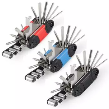 Складная многофункциональная шестигранная отвертка, торцевой ключ, инструменты для ремонта велосипеда, 16 в 1, многофункциональная отвертка для велосипеда чёрный