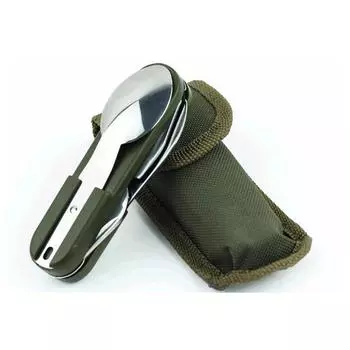 Складная многофункциональная вилка, нож, ложка, открывалка для бутылок, посуда, оборудование для кемпинга из нержавеющей стали, столовые приборы, набор для выживания на открытом воздухе армия зеленый