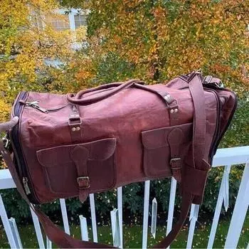 Складная мужская винтажная дорожная сумка из натуральной кожи для спортзала, выходного дня, ночная спортивная сумка 30 x 11 x 10 in коричневый