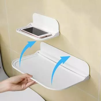 Складная настенная полка, экономящая место, складная стойка для хранения, держатель для телефона без перфорации, лоток для хранения маршрутизатора Wi-Fi, органайзер для ванной комнаты S