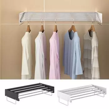 Складная настенная сушилка для одежды из нержавеющей стали с 5 стержнями и ручками для полотенец чёрный