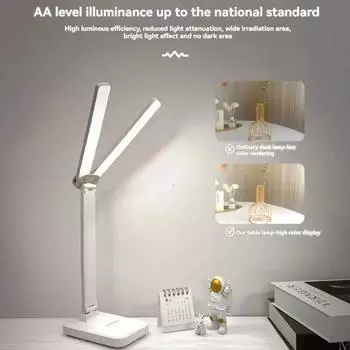 Складная настольная лампа с двумя головками, светодиодная настольная лампа Student Learning Eye, с регулировкой яркости, перезаряжаемая, с регулируемым углом наклона, защита настольной лампы синий