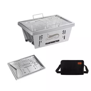 Складная печь-барбекю Печь IGT Гриль-барбекю Подставка для костра для стола IGT Регулировка высоты на 3 уровня 2 стержня из нержавеющей стали Мгновенно разворачивается и серебряный
