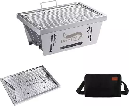 Складная печь-барбекю Печь IGT Гриль-барбекю Подставка для костра для стола IGT Регулировка высоты на 3 уровня 2 стержня из нержавеющей стали Мгновенно разворачивается и