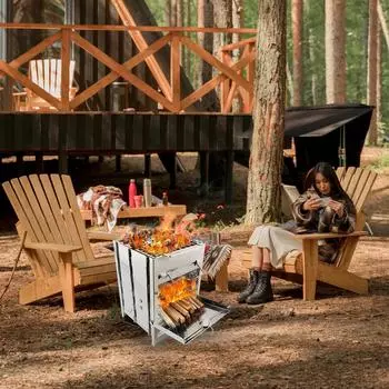 Складная печь для кемпинга с сумкой для хранения гриля для барбекю, дровяная печь, складная печь для барбекю для путешествий серебряный