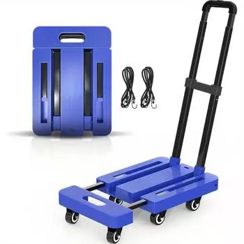 Складная переносная 6-колесная тележка для багажа, оснащенная 2 эластичными тросами, компактная конструкция, удобная для путешествий, мобильных, офисных и личных целей синий