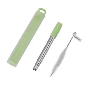 Складная питьевая трубочка из нержавеющей стали, многоразовая металлическая трубочка с чистящей щеткой для путешествий и работы зелёный