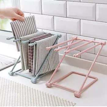 Складная пластиковая вешалка для полотенец, кухонная мойка, не требующая перфорации, сушилка для полотенец, полка для хранения на кухне 15.5*25.5*16cm синий