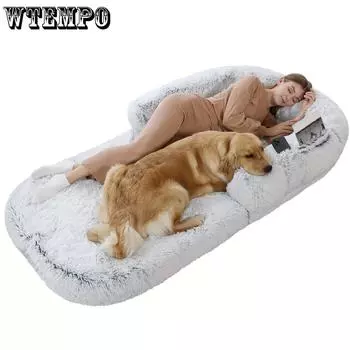 Складная плюшевая ортопедическая кровать для собак размером 180X115X25 см - моющиеся кровати для собак больших пород и людей - серый 180X115X25cm серый