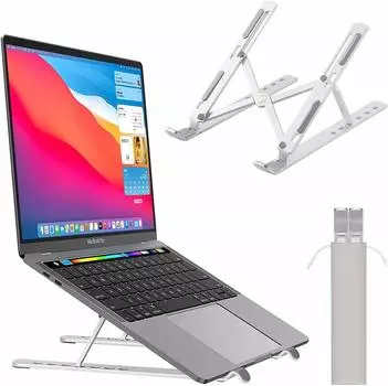Складная подставка для ноутбука из алюминиевого сплава, легкая и регулируемая по высоте, совместима с планшетами и ноутбуками до, включает гарантийную подставку для хранения, серебряный