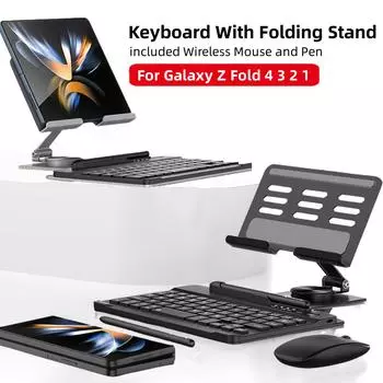 Складная подставка для планшета, набор беспроводной клавиатуры для Samsung Galaxy Z Fold 4 3 2, магнитный кронштейн для клавиатуры с мышью и сенсорным пером Wireless Keyboard