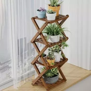 Складная подставка для растений, 4-х уровневая бамбуковая стойка для растений, полка для обуви, подставка для растений в форме буквы X