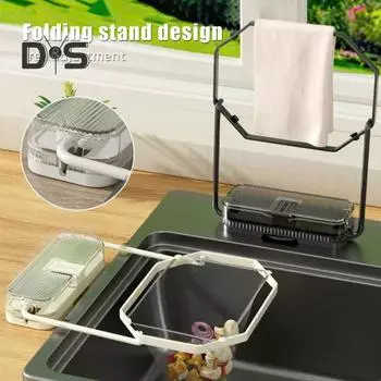 Складная полка для фильтра для раковины с присоской, складная конструкция для хранения, корзина для фильтра для кухонной раковины с 50 сетчатыми мешками, сливной фильтр для всех столешниц раковин чёрный