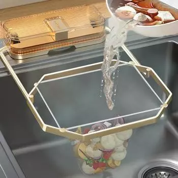 Складная полка для фильтра для раковины Yousheng Suction Cup Sink Strainer Rack, складная конструкция для хранения, корзина для фильтра для кухонной раковины с 50 сетчатыми мешками, сливной фильтр для всех столешниц раковин чёрный