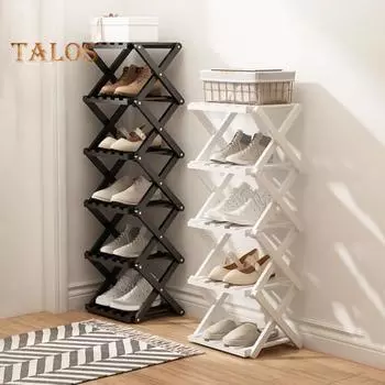 Складная полка для хранения обуви из бамбука, прочная, несущая, переносная, отдельно стоящая полка для обуви в прихожей Dual Layer чёрный