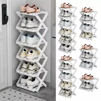 Складная полка для хранения обуви из бамбука, прочная, несущая, переносная, отдельно стоящая полка для обуви в прихожей Dual Layer чёрный