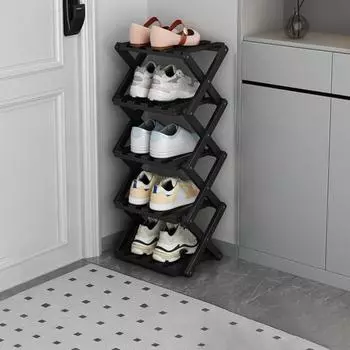 Складная полка для обуви Yousheng Bamboo, прочная, несущая, переносная, отдельно стоящая полка для обуви в прихожей Dual Layer чёрный