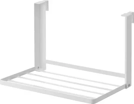 Складная полка Yamazaki Jitsugyo 1618 Hook, белая, при использовании: Ш37 x Г28,5 x В25 см. Стеллаж для хранения в ванной комнате. Складная вешалка для полотенец.
