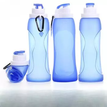 Складная портативная дорожная чашка, пищевая силиконовая бутылка на 500 мл, термостойкая чашка для воды, чайник для занятий спортом на открытом воздухе, велоспорта 320ml11oz синий