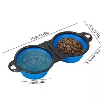Складная портативная двойная миска для собак 2 в 1, кормушка для домашних животных, поилка для собак, миска для кормления собак на открытом воздухе, кошка, собака, медленная еда красный
