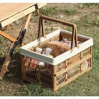 Складная портативная корзина для пикника на открытом воздухе, портативная пластиковая рамка для хранения на природе, большая корзина для покупок в супермаркете S зелёный