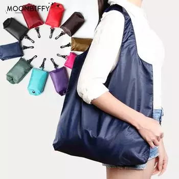 Складная портативная многоразовая сумка для покупок Оксфорд, однотонная однотонная сумка для продуктов, водонепроницаемая сумка через плечо из рипстопа