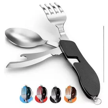 Складная посуда, нож, ложка, вилка, 4-в-1, столовая ложка, открывалка для бутылок из нержавеющей стали, портативный набор посуды красный