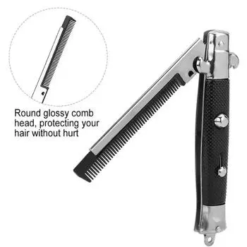 Складная пружинная расческа Автоматические расчески Складные ножи-щетки Триммер для волос Расческа-щетка Аксессуары Бабочка Мужской карманный нож-расческа чёрный