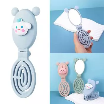 Складная расческа с зеркалом, антистатическая карманная расческа, компактный размер, портативная расческа для вьющихся тонких длинных волос розовый