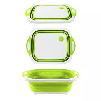 Складная разделочная доска 3 в 1, складная разделочная доска, походная посуда, раковина, экономящая пространство, кухонная дренажная корзина зелёный