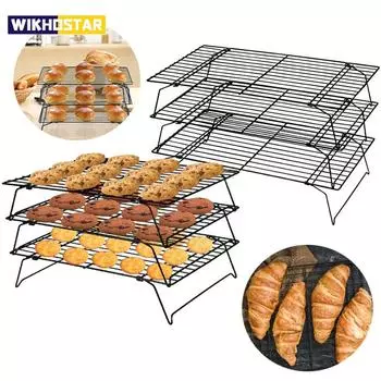 Складная решетка из нержавеющей стали с антипригарным покрытием, 3 слоя, противень для выпечки, подставка для охлаждения торта, духовка, держатель для пиццы, полка для барбекю, кухня 1 layer-small size