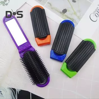 Складная щетка для волос с зеркалом, мягкая щетина, массаж головы, портативная распутывающая расческа для волос, женские дорожные парикмахерские инструменты, подарок на день рождения фиолетовый