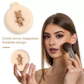 Складная щетка для волос с зеркалом, мягкая щетина, массаж головы, мультяшный бантик, кролик, портативная расческа для распутывания волос, парикмахерские инструменты, инструменты для дня рождения жёлтый