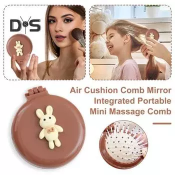 Складная щетка для волос с зеркалом, мягкая щетина, массаж головы, мультяшный бантик, кролик, портативная расческа для распутывания волос, парикмахерские инструменты, инструменты для дня рождения кофейный