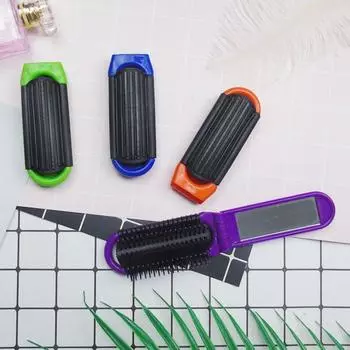 Складная щетка для волос с зеркалом, мягкая щетина, массаж головы, портативная антистатическая расческа для распутывания волос, женские дорожные парикмахерские инструменты фиолетовый