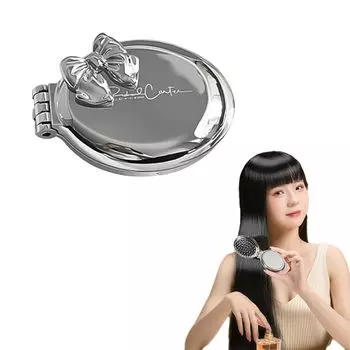 Складная щетка YANHUILAY с переносным волосом для поездок на работу в серебристое зеркало, щетка, расческа, антистатическая, симпатичная, с бантом, складная, переносная, серебряный