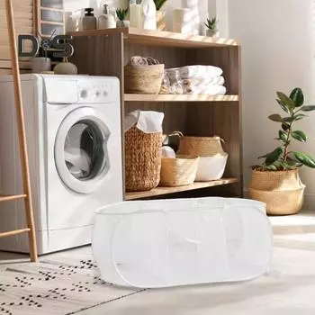 Складная сетчатая корзина для белья с 3 отделениями, большая вместимость, складная конструкция, легкая переносная сетчатая корзина для грязного белья с ручками белый