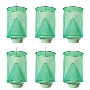 Складная сетчатая ловушка для мух Ranch, упаковка из 6 штук, подвесная многоразовая клетка-ловушка для уличных мух с поддоном для еды и приманки (24см