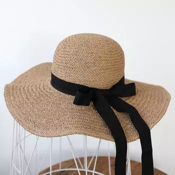 Складная шляпа от солнца ручной работы, шляпа от солнца, пляжная шляпа с большим карнизом, кофейная соломенная шляпа, женская летняя пляжная шляпа от солнца Adjustable (54-58cm)