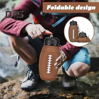 Складная силиконовая бутылка для воды для регби объемом 600 мл с карабином, не содержащая бисфенол-А, герметичная, портативная, легкая, для езды на велосипеде, фитнеса, спорта, путешествий, складная 600ML