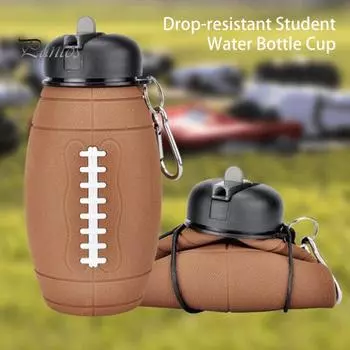 Складная силиконовая бутылка для воды для регби объемом 600 мл с карабином, не содержащая бисфенол-А, герметичная, портативная, легкая, для езды на велосипеде, фитнеса, спорта, путешествий, складная 600ML