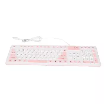 Складная силиконовая клавиатура 106 клавиш водонепроницаемая пылезащитная складная USB проводная бесшумная силиконовая розовый