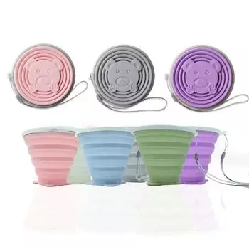 Складная силиконовая кружка для путешествий, повседневная кружка с рисунком медведя, складная многоразовая кружка для питья с крышками, выдвижные чашки 180ml белый