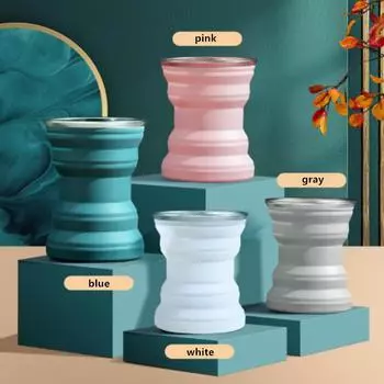 Складная силиконовая кружка для воды, переносная бутылка для воды, кофейная кружка, термостойкая кружка с крышкой, складная для путешествий, кемпинга, напитков белый