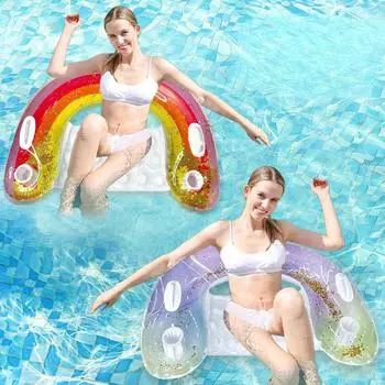 Складная складная полосатая полосатая кровать, плавающие кровати на надувном шезлонге, водном кресле 92*77CM after inflation