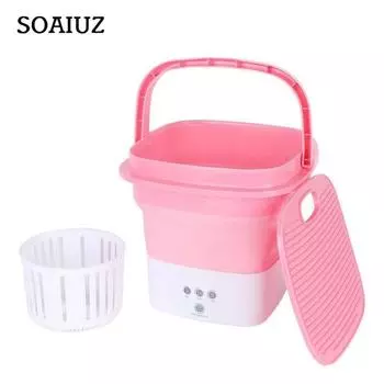 Складная стиральная машина для одежды с сушилкой, ведро для стирки носков, нижнего белья, мини-стиральная машина с сушильной центрифугой EU розовый