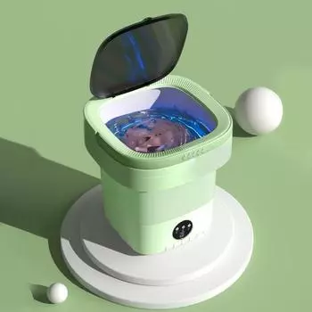 Складная стиральная машина объемом 7 л с низким уровнем шума и высокочастотным удалением пятен, компактная портативная конструкция зелёный