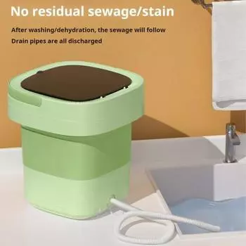 Складная стиральная машина объемом 7 л. Компактная портативная конструкция. Низкий уровень шума. Управление одной кнопкой. Высокочастотная стирка детской одежды. зелёный